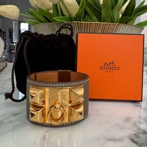 Hermès Collier de Chien Bracelet with Gold Hardware Size T3
